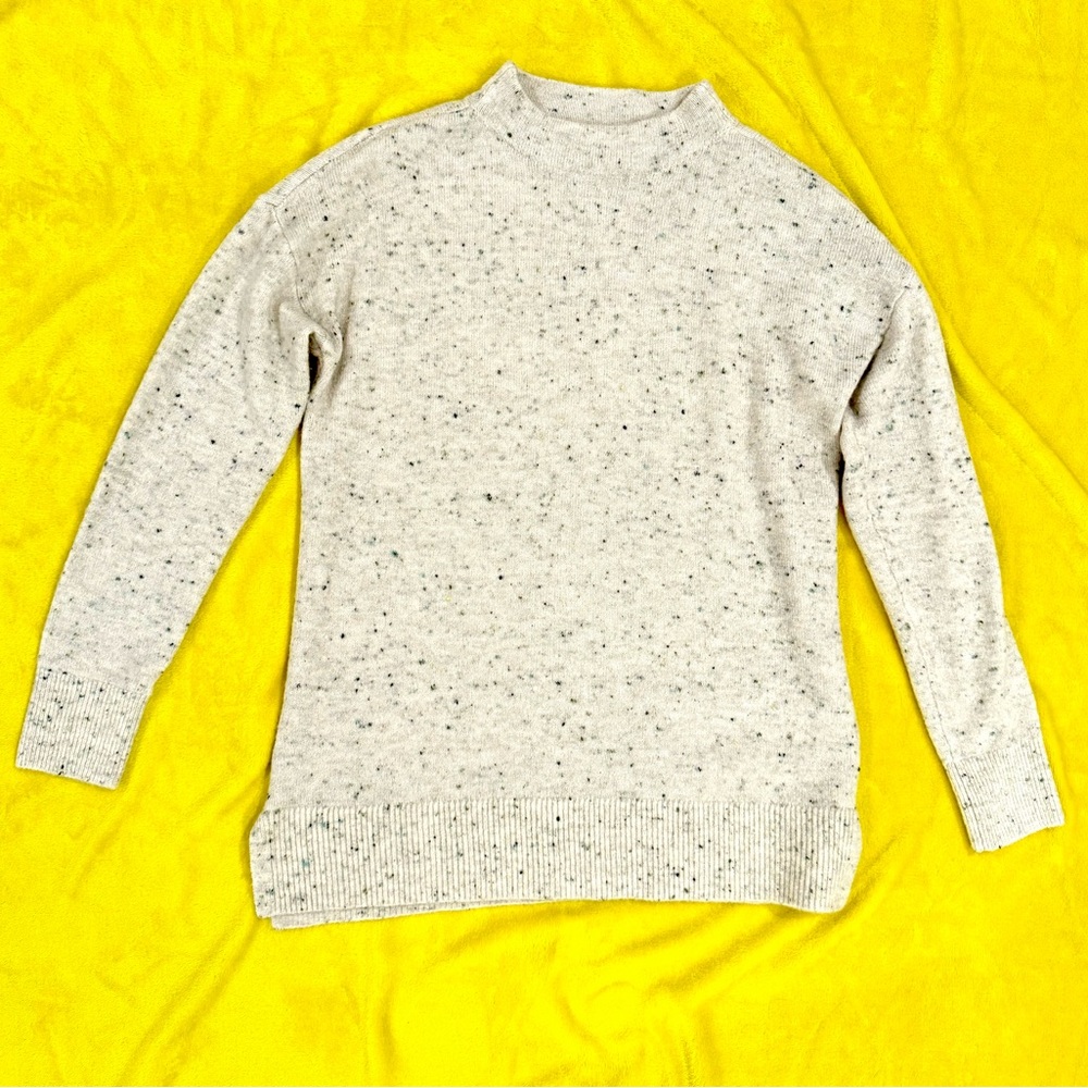 LOFT Warm Flecked Mock Neck Tunic Sweater | Legging Length | Neutral Beige